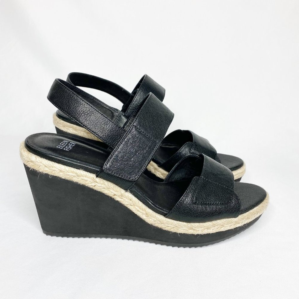Eileen Fisher Maxi Platform Jute Wedge Slingback Espadrille Sandal Size 9.5
